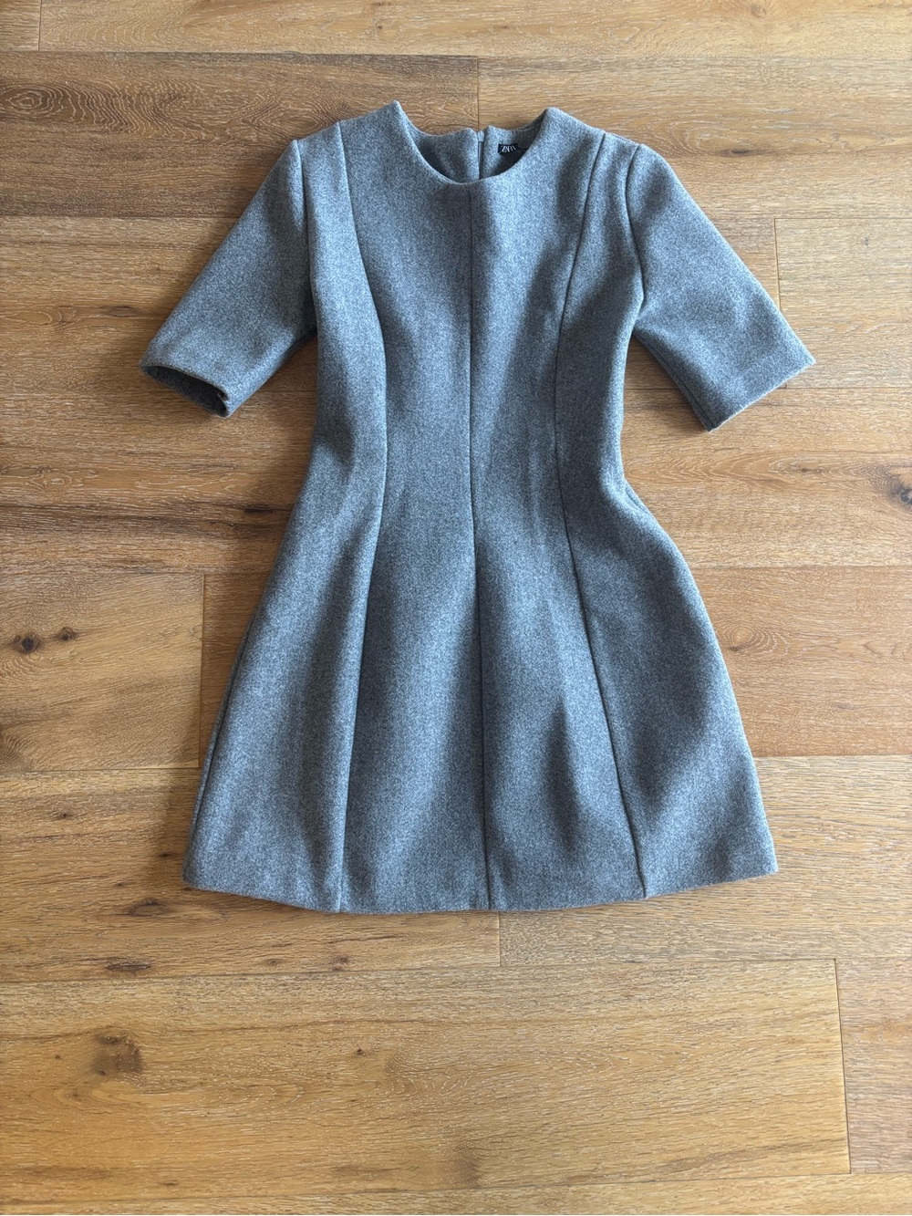 Zara Wool- Grey Short-Sleeve Fit-and-Flare Dress
